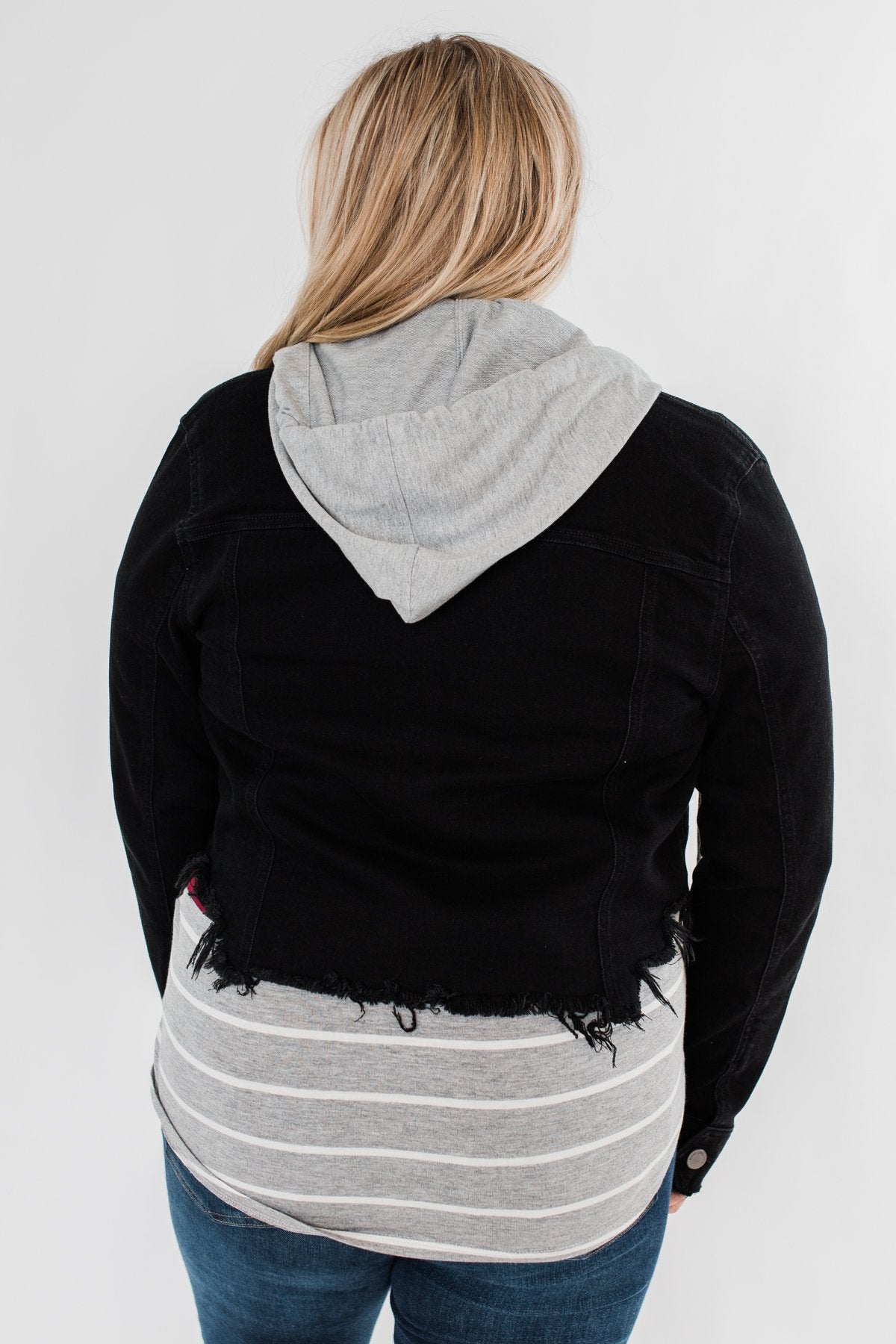 C'est Toi Frayed Hem Denim Jacket- Black