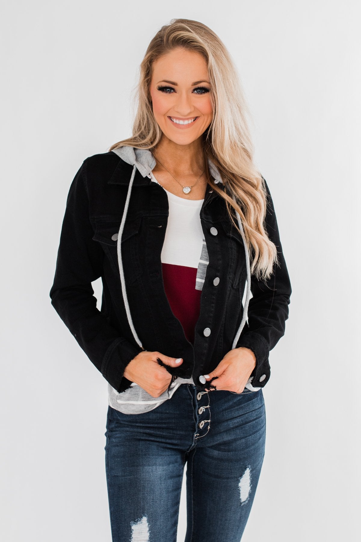 C'est Toi Frayed Hem Denim Jacket- Black