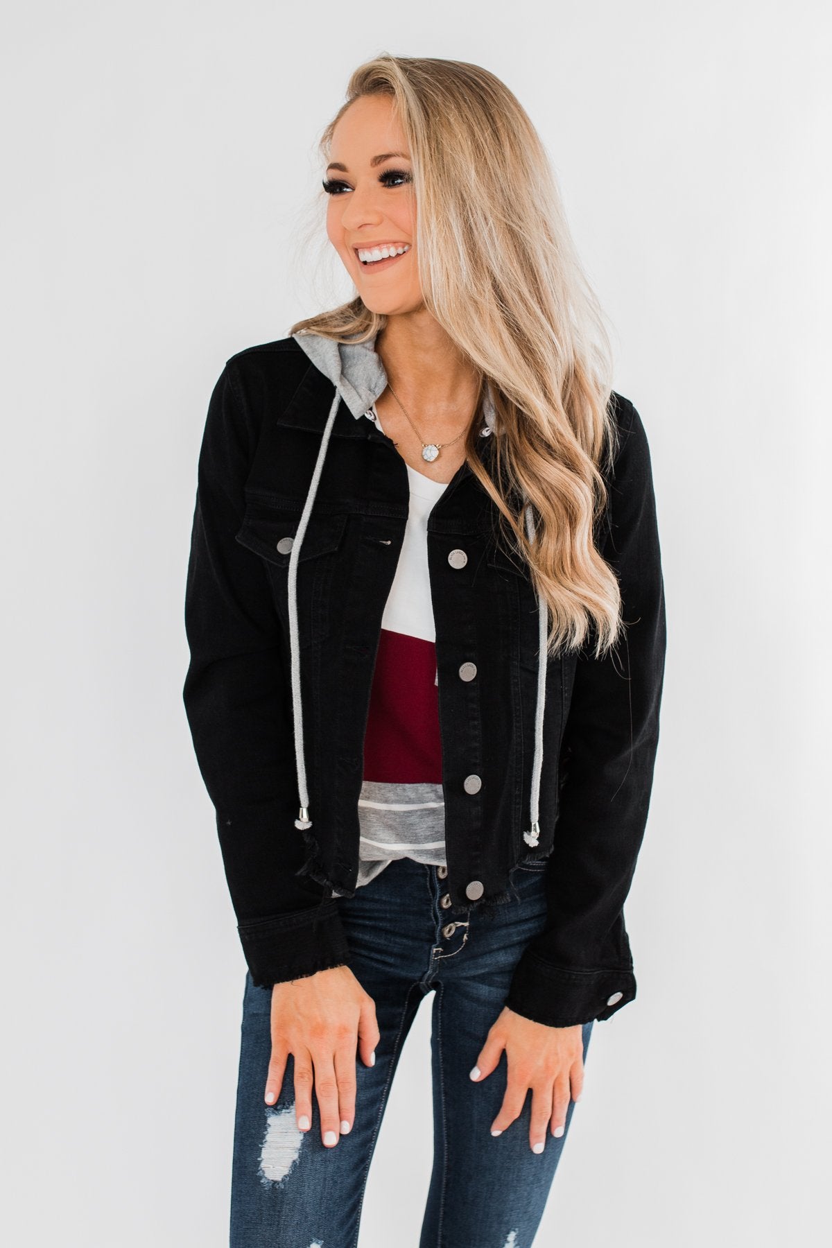 C'est Toi Frayed Hem Denim Jacket- Black