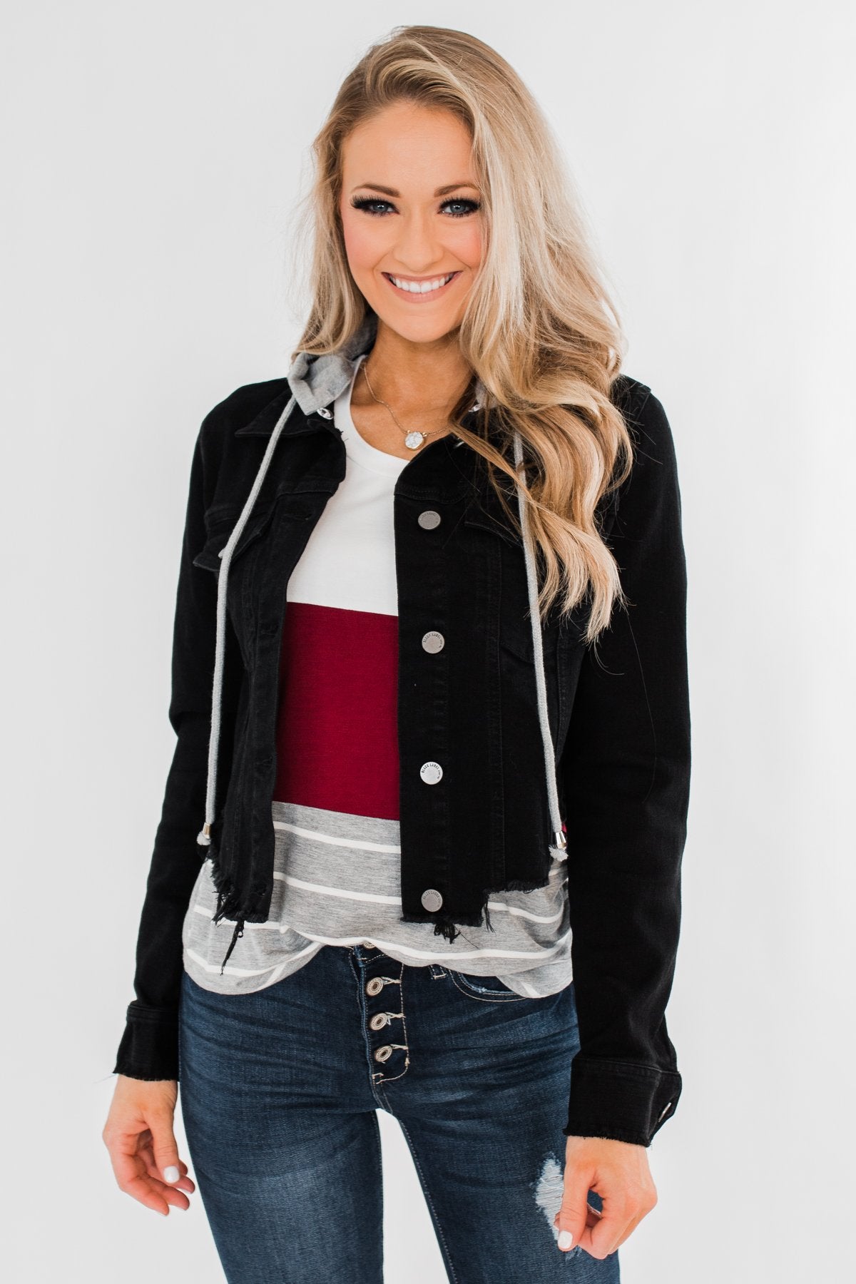 C'est Toi Frayed Hem Denim Jacket- Black