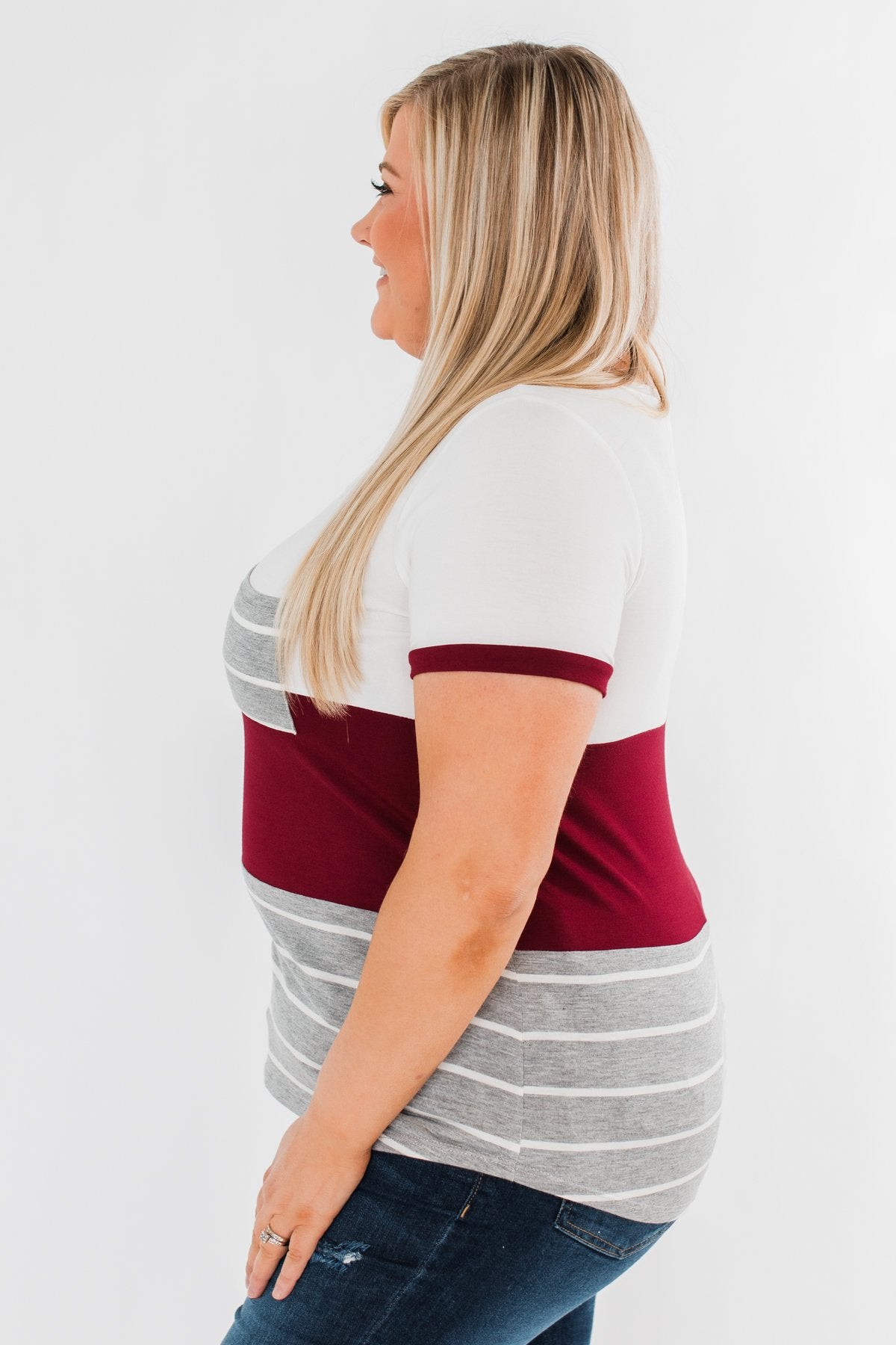 Right Here With Me Color Block Top- Ivory & Burgundy