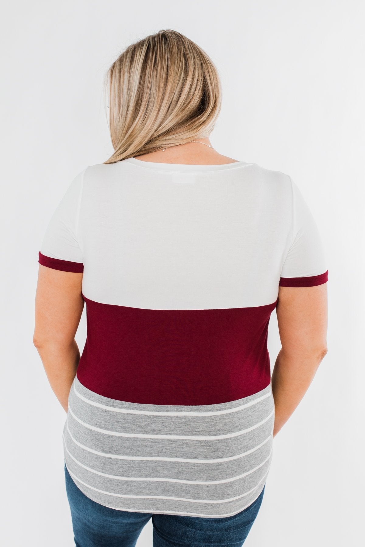Right Here With Me Color Block Top- Ivory & Burgundy