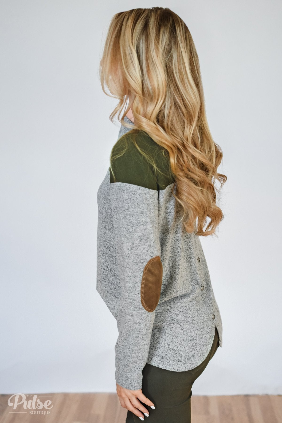 Keeping Up With Cute Button Back Sweater- Grey & Olive