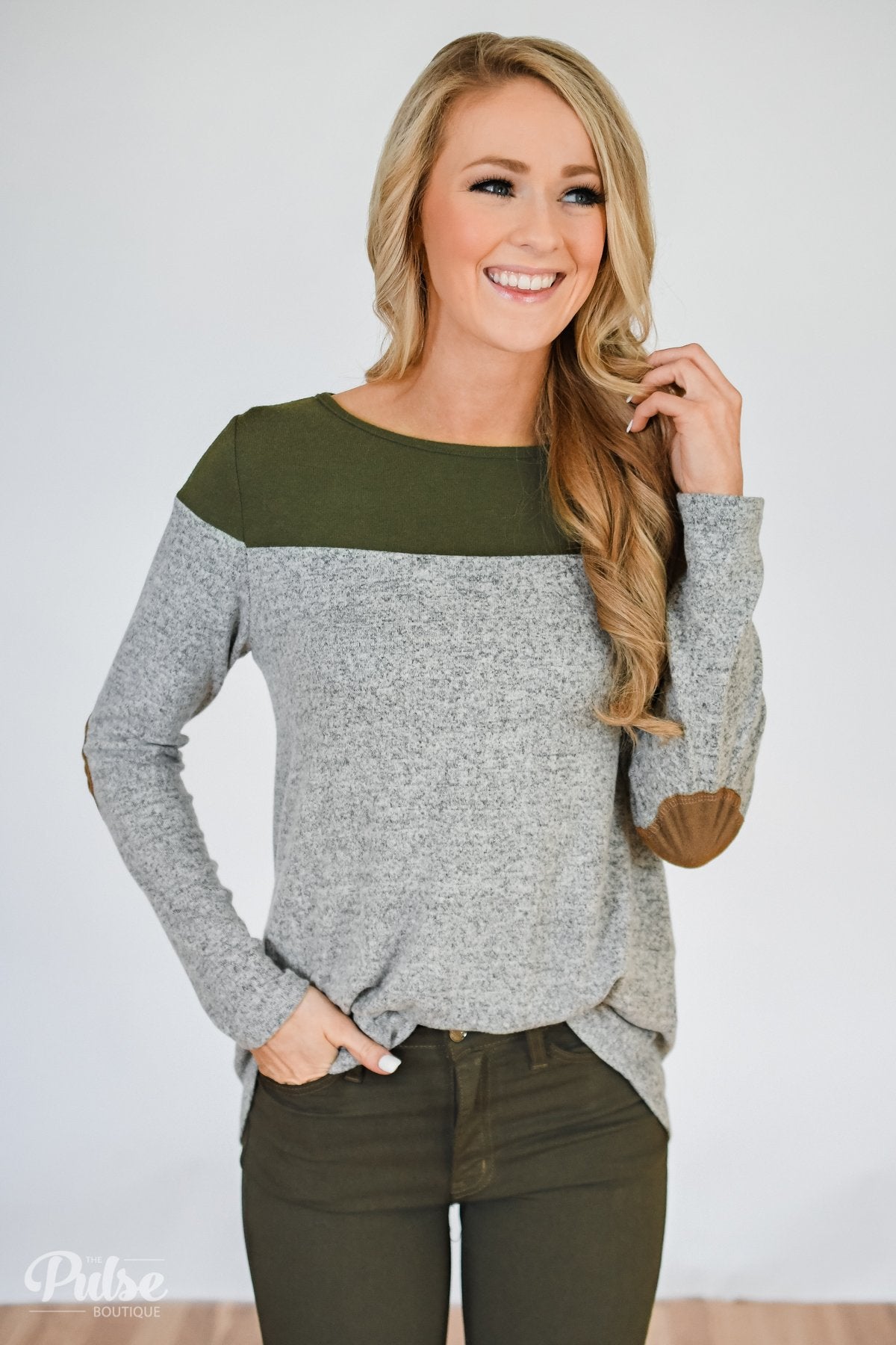 Keeping Up With Cute Button Back Sweater- Grey & Olive