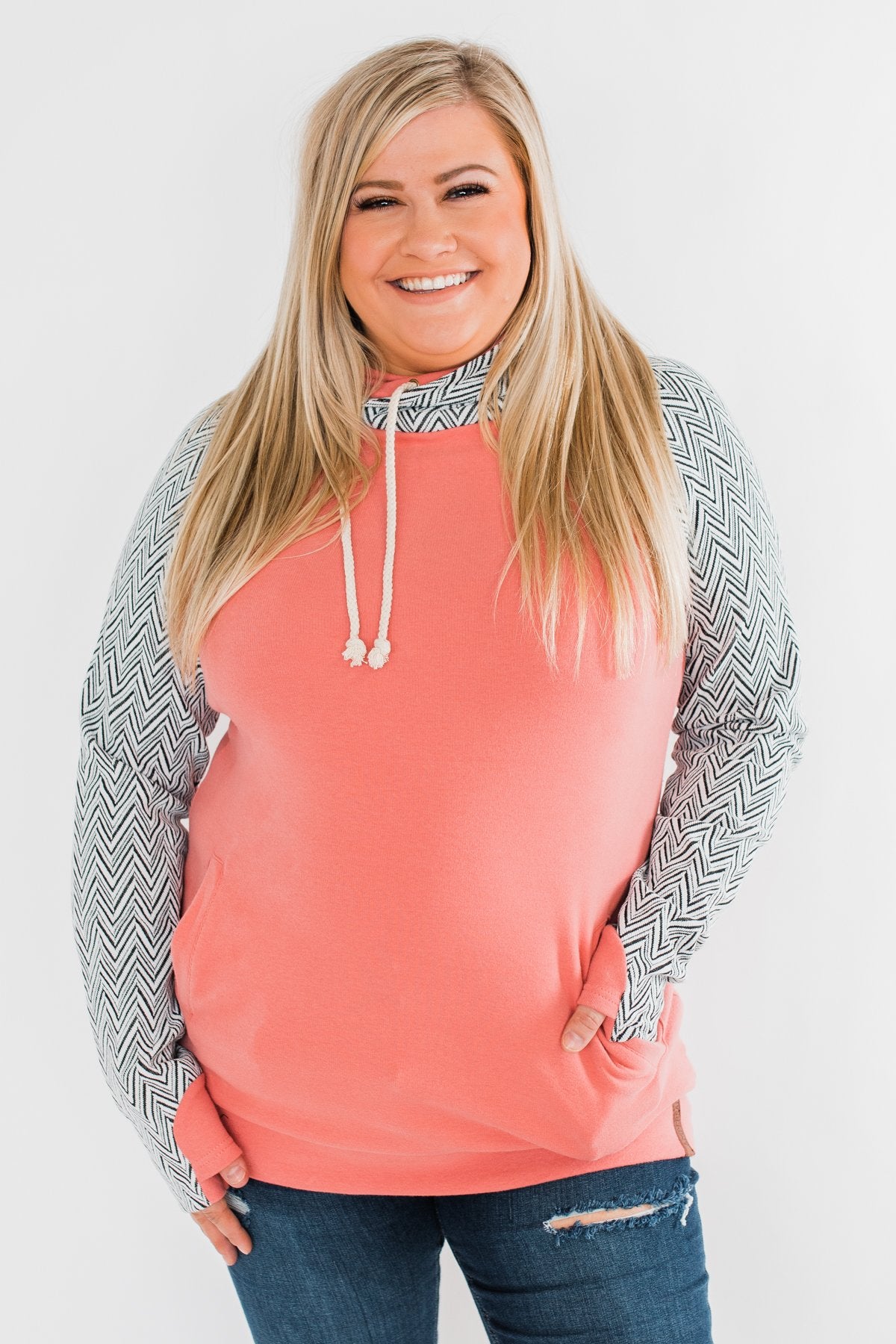 Chevron Ampersand Double Hood- Salmon