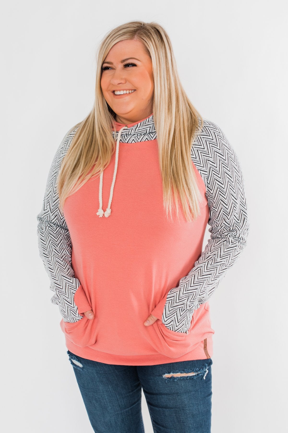Chevron Ampersand Double Hood- Salmon