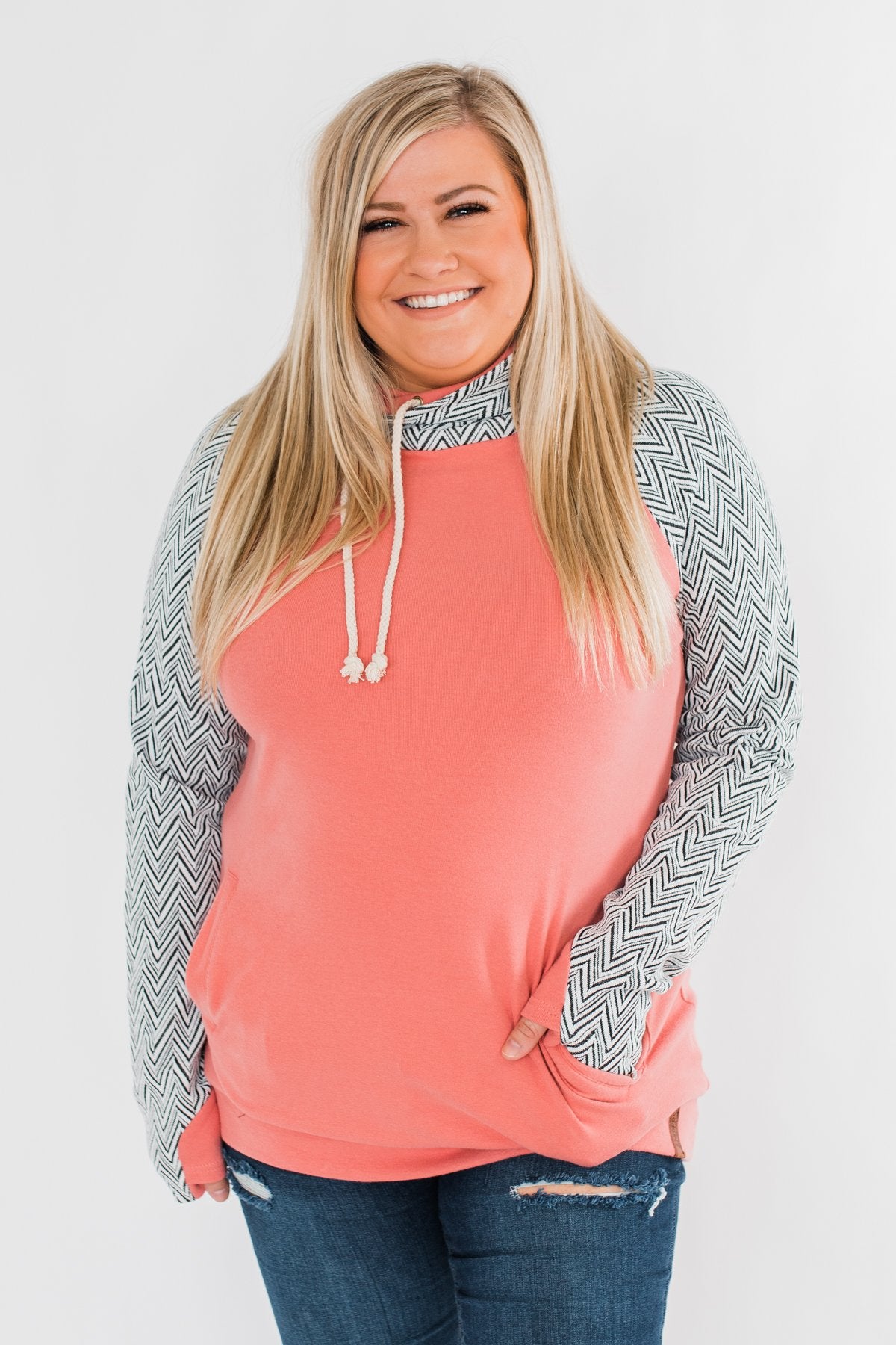 Chevron Ampersand Double Hood- Salmon