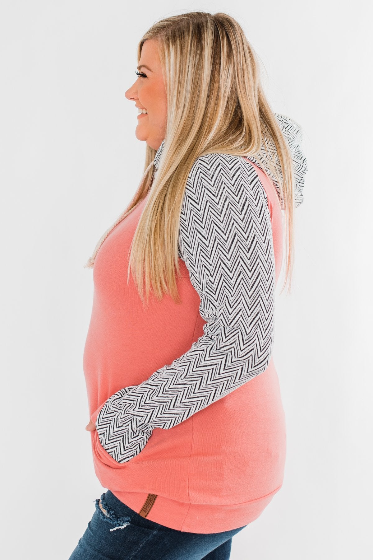 Chevron Ampersand Double Hood- Salmon