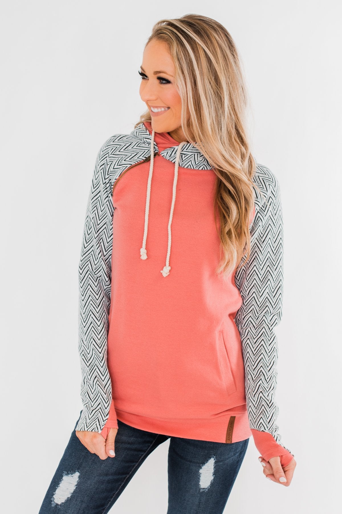 Chevron Ampersand Double Hood- Salmon