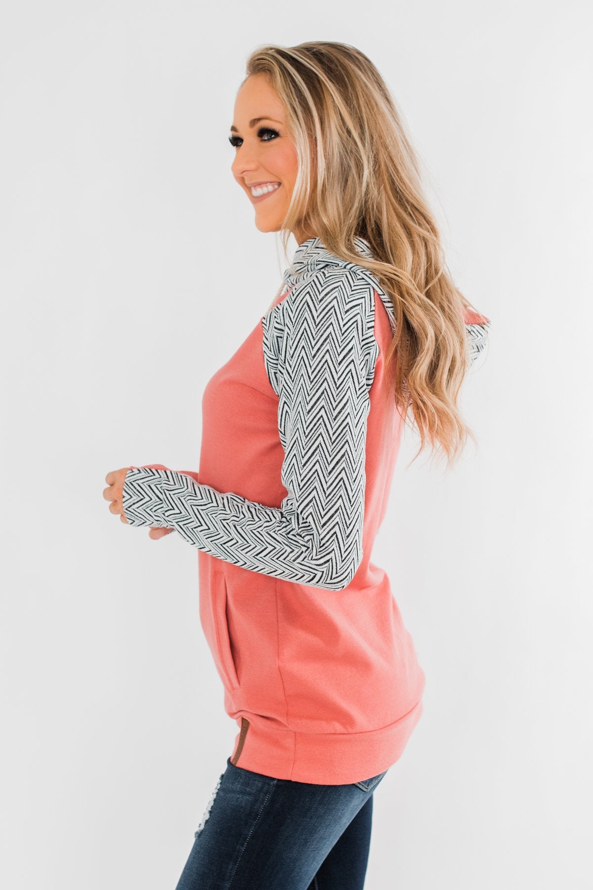 Chevron Ampersand Double Hood- Salmon