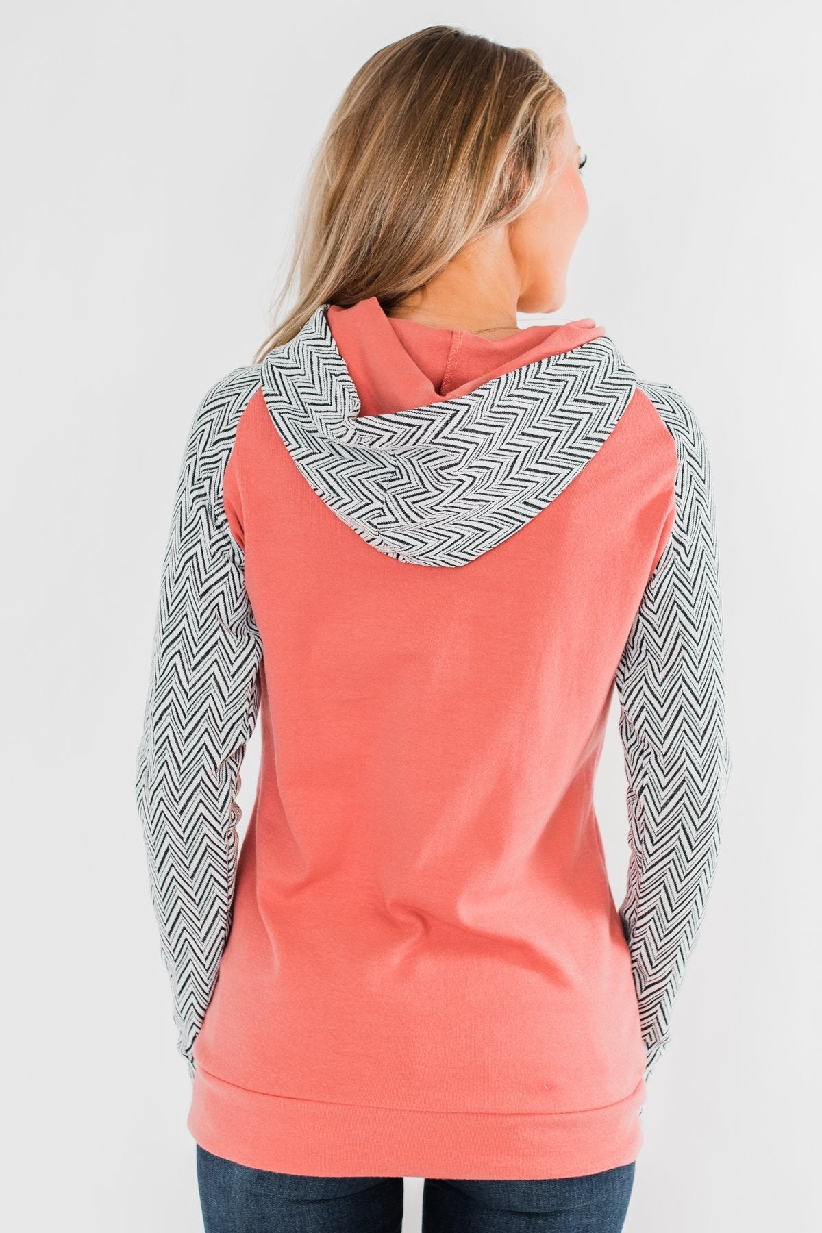 Chevron Ampersand Double Hood- Salmon
