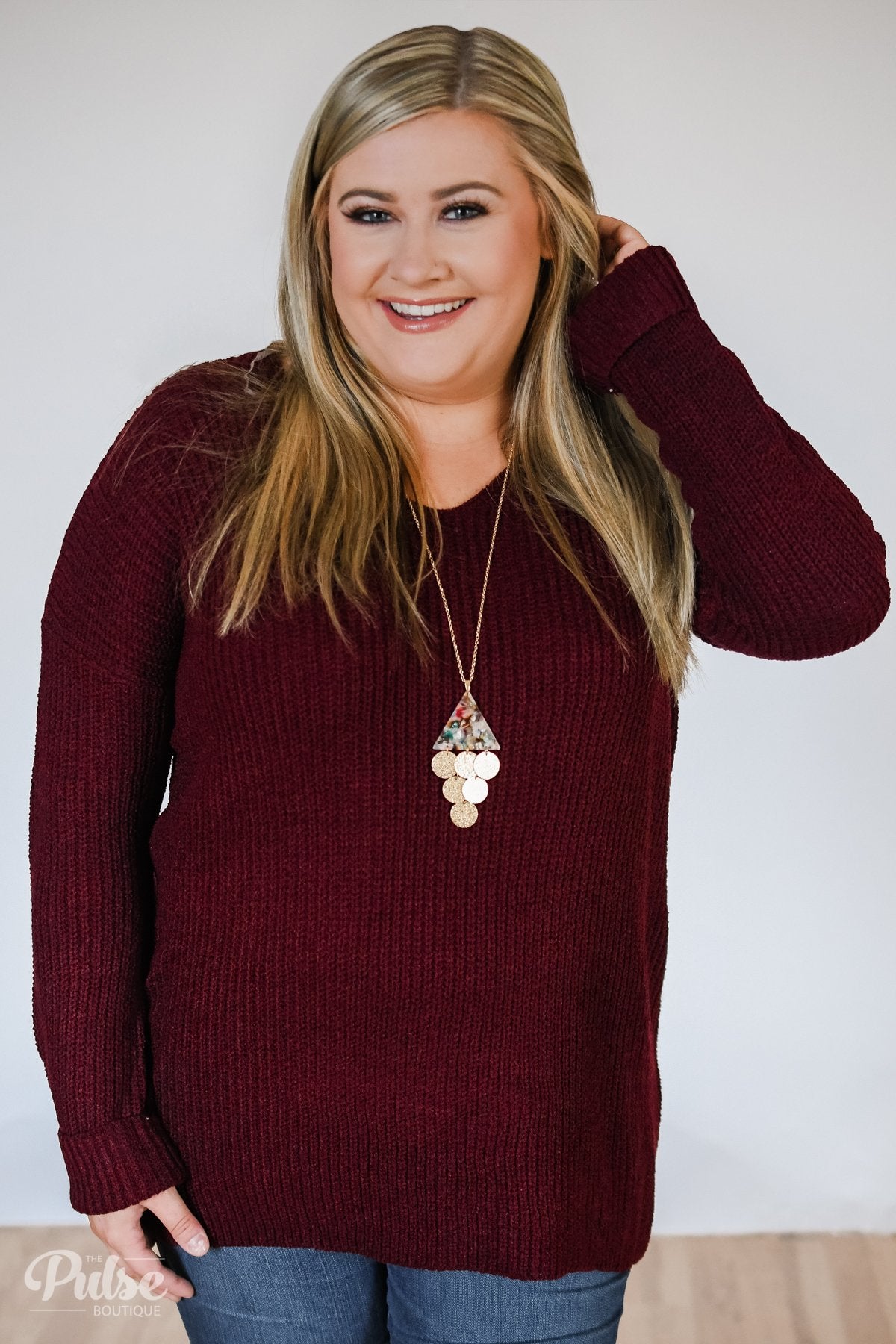 Snuggle Up Knitted Sweater- Burgundy Snuggle Up Knitted Sweater- Burgundy
