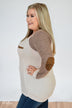 Compass To You Elbow Patch Top- Oatmeal & Mocha
