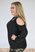Put it to the Side Cold Shoulder Top- Black Charcoal
