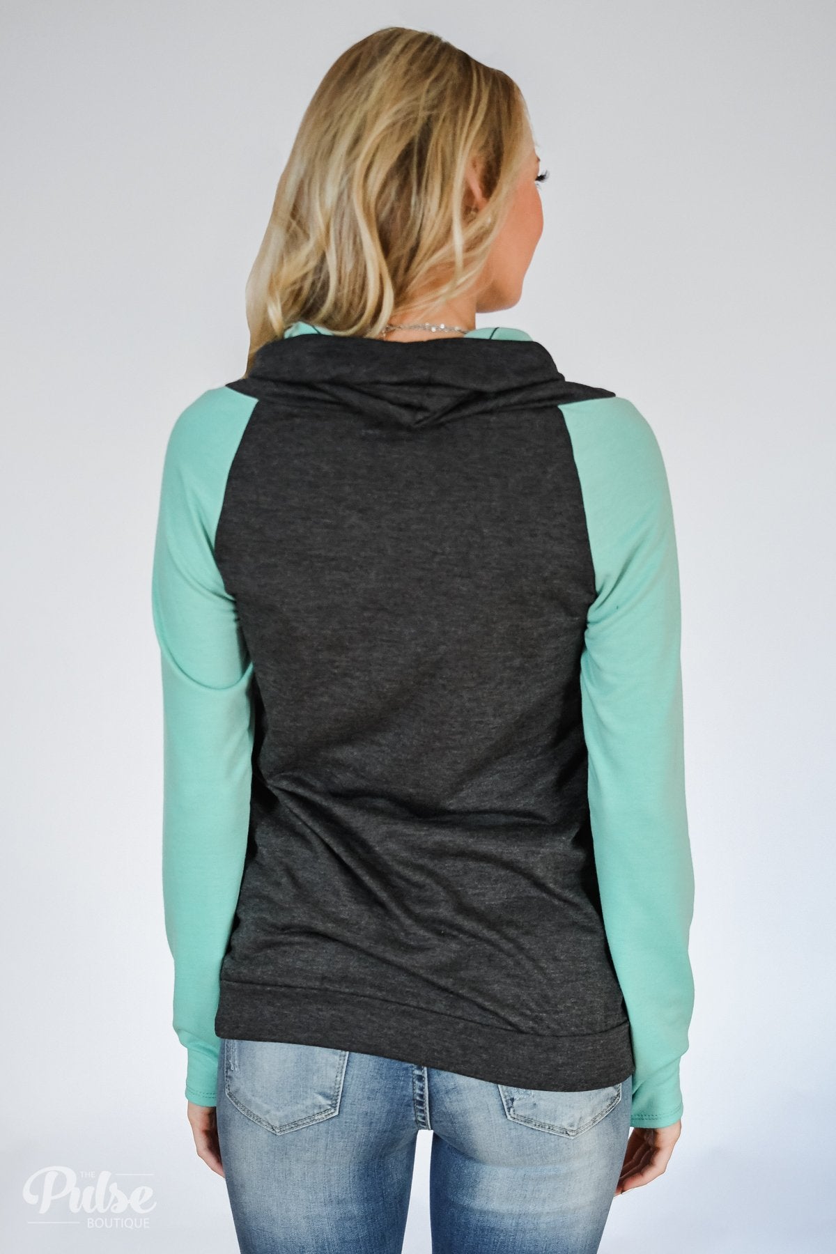 The Ultimate Mint & Charcoal Cowl Neck Top