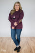 Just Enough Sequin Elbow Patch Sweater- Eggplant