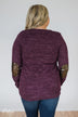 Just Enough Sequin Elbow Patch Sweater- Eggplant
