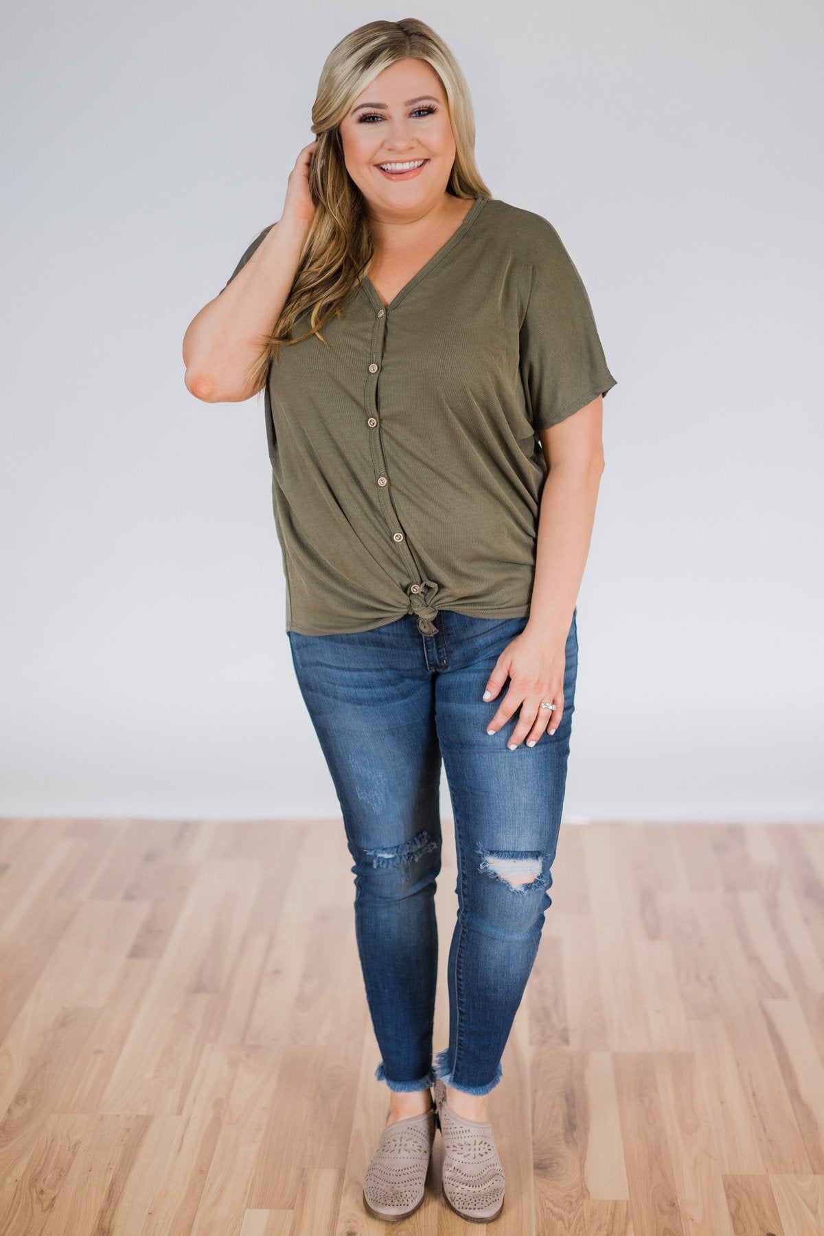 Coming Your Way Dolman Button Top- Olive