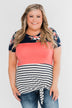 Crash Into You Floral Color Block Top- Navy & Dark Coral