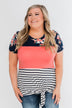 Crash Into You Floral Color Block Top- Navy & Dark Coral