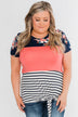 Crash Into You Floral Color Block Top- Navy & Dark Coral
