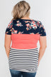 Crash Into You Floral Color Block Top- Navy & Dark Coral