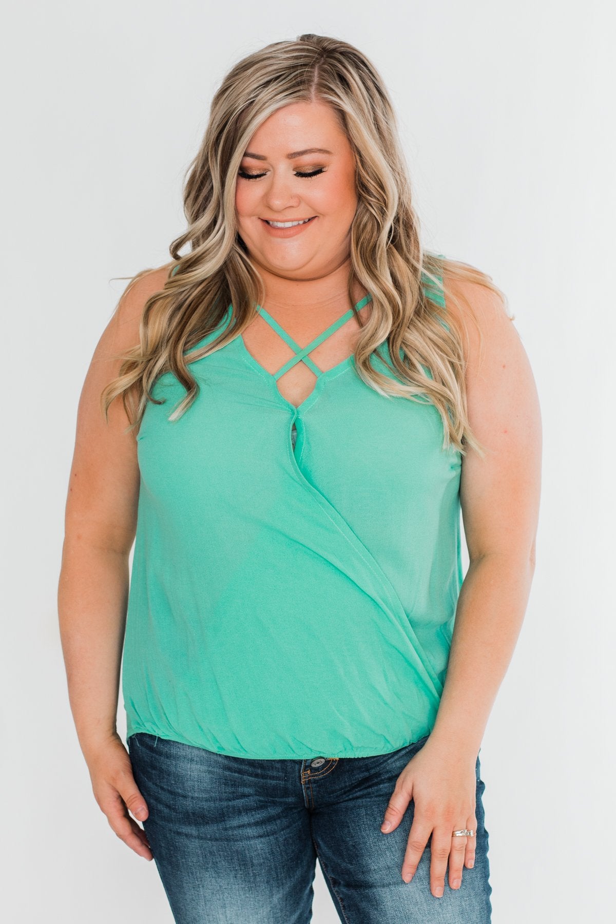 Close To Me Criss Cross Tank Top- Mint Blue