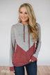 Rely on You Color Block Hoodie- Grey & Dusty Maroon