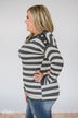 Cute As A Button Striped Top- Charcoal & Ivory