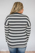 Cute As A Button Striped Top- Charcoal & Ivory