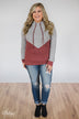 Rely on You Color Block Hoodie- Grey & Dusty Maroon