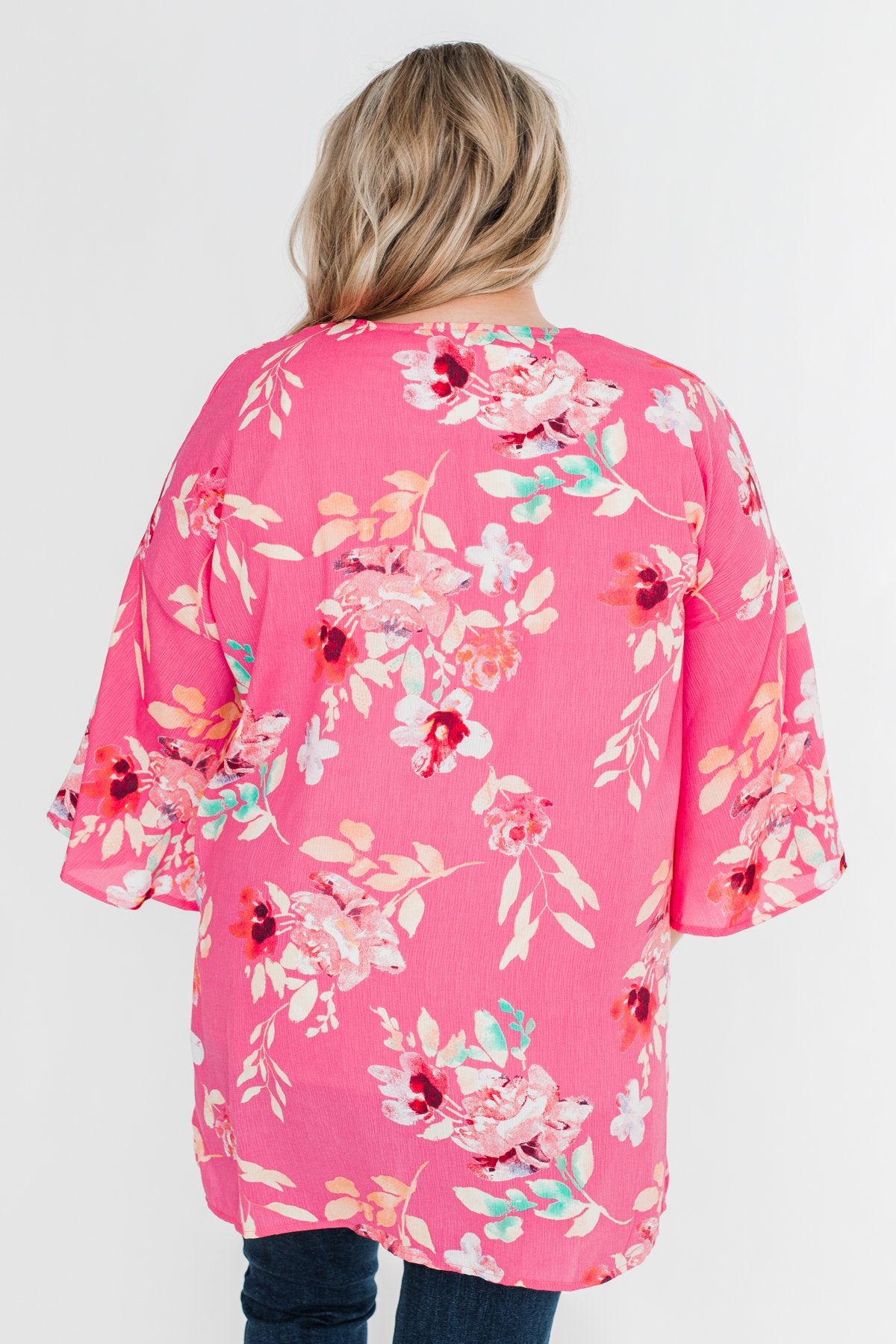 Tell Me About It Floral Kimono- Deep Pink