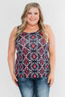 We Found Love Aztec Bow Tank Top- Navy & Neon Pink