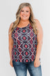 We Found Love Aztec Bow Tank Top- Navy & Neon Pink