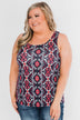 We Found Love Aztec Bow Tank Top- Navy & Neon Pink