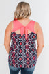 We Found Love Aztec Bow Tank Top- Navy & Neon Pink
