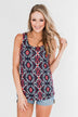 We Found Love Aztec Bow Tank Top- Navy & Neon Pink