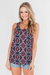 We Found Love Aztec Bow Tank Top- Navy & Neon Pink
