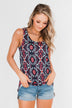 We Found Love Aztec Bow Tank Top- Navy & Neon Pink
