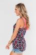 We Found Love Aztec Bow Tank Top- Navy & Neon Pink