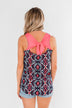 We Found Love Aztec Bow Tank Top- Navy & Neon Pink