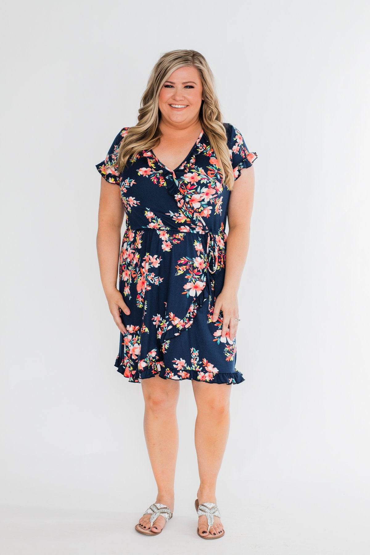 What Lovers Do Floral Wrap Dress- Navy