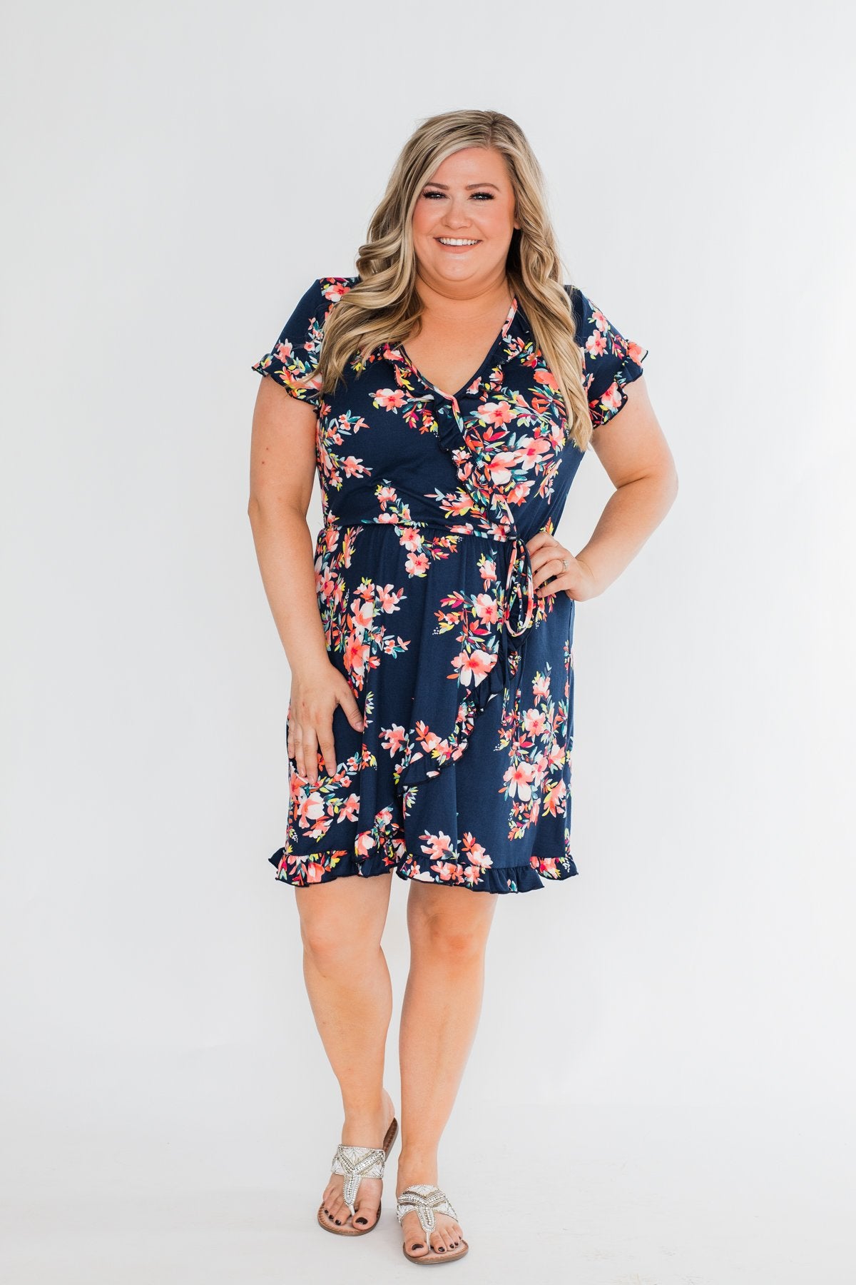 What Lovers Do Floral Wrap Dress- Navy
