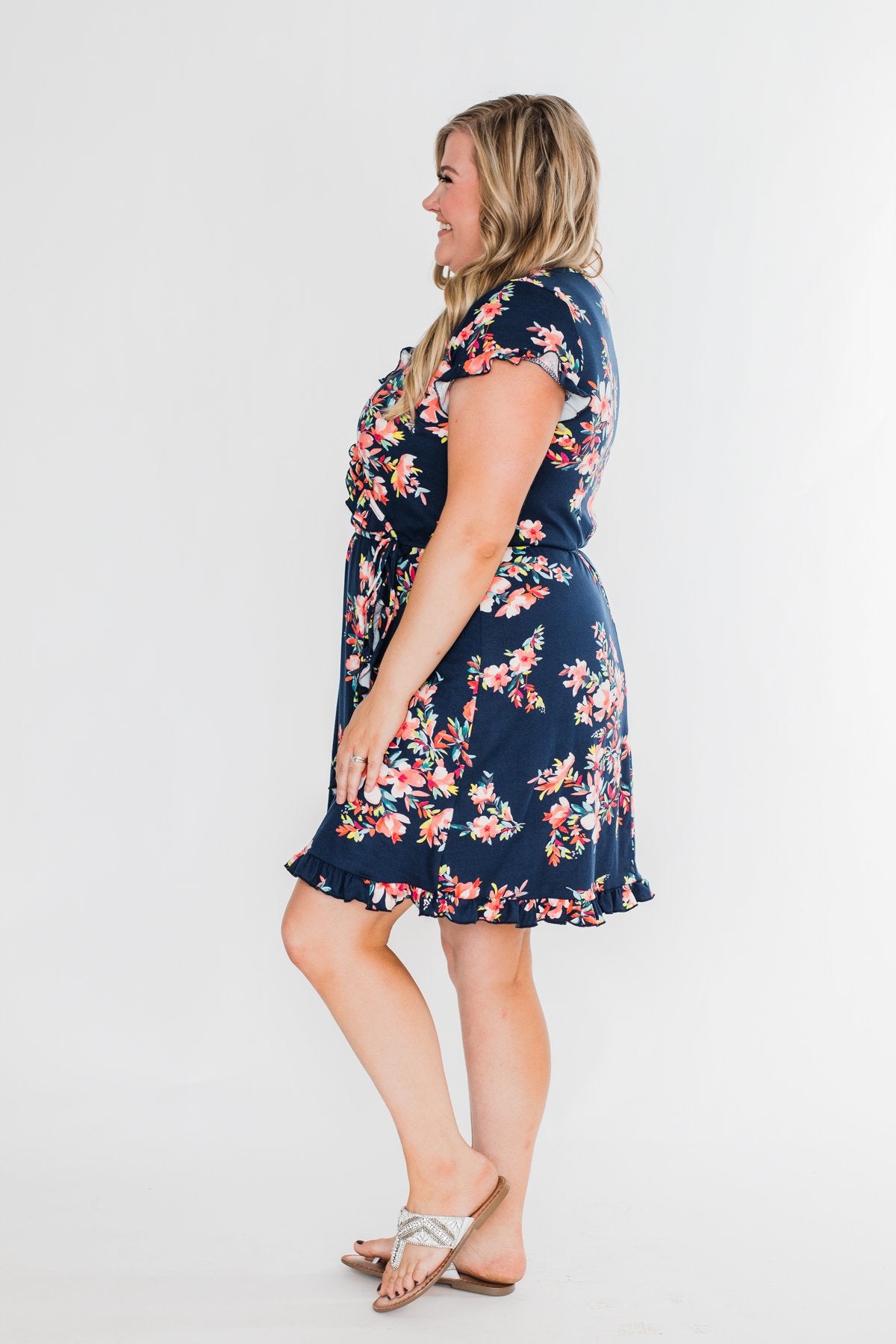 What Lovers Do Floral Wrap Dress- Navy