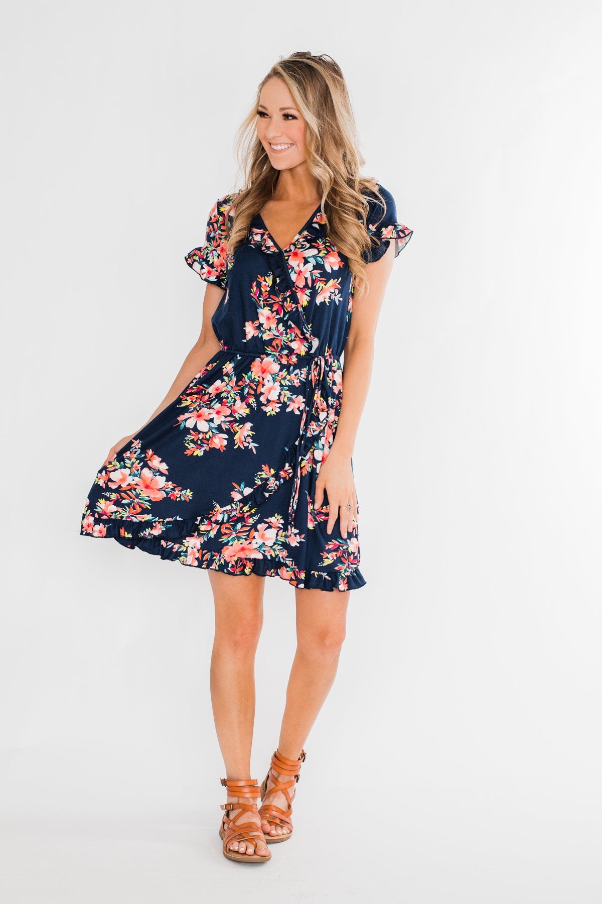 What Lovers Do Floral Wrap Dress- Navy