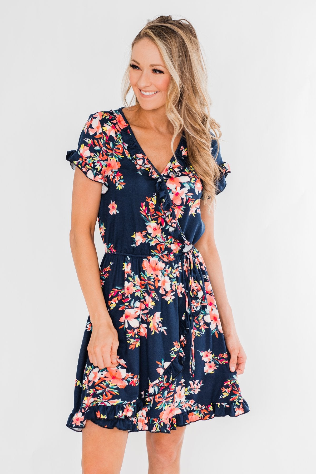 What Lovers Do Floral Wrap Dress- Navy