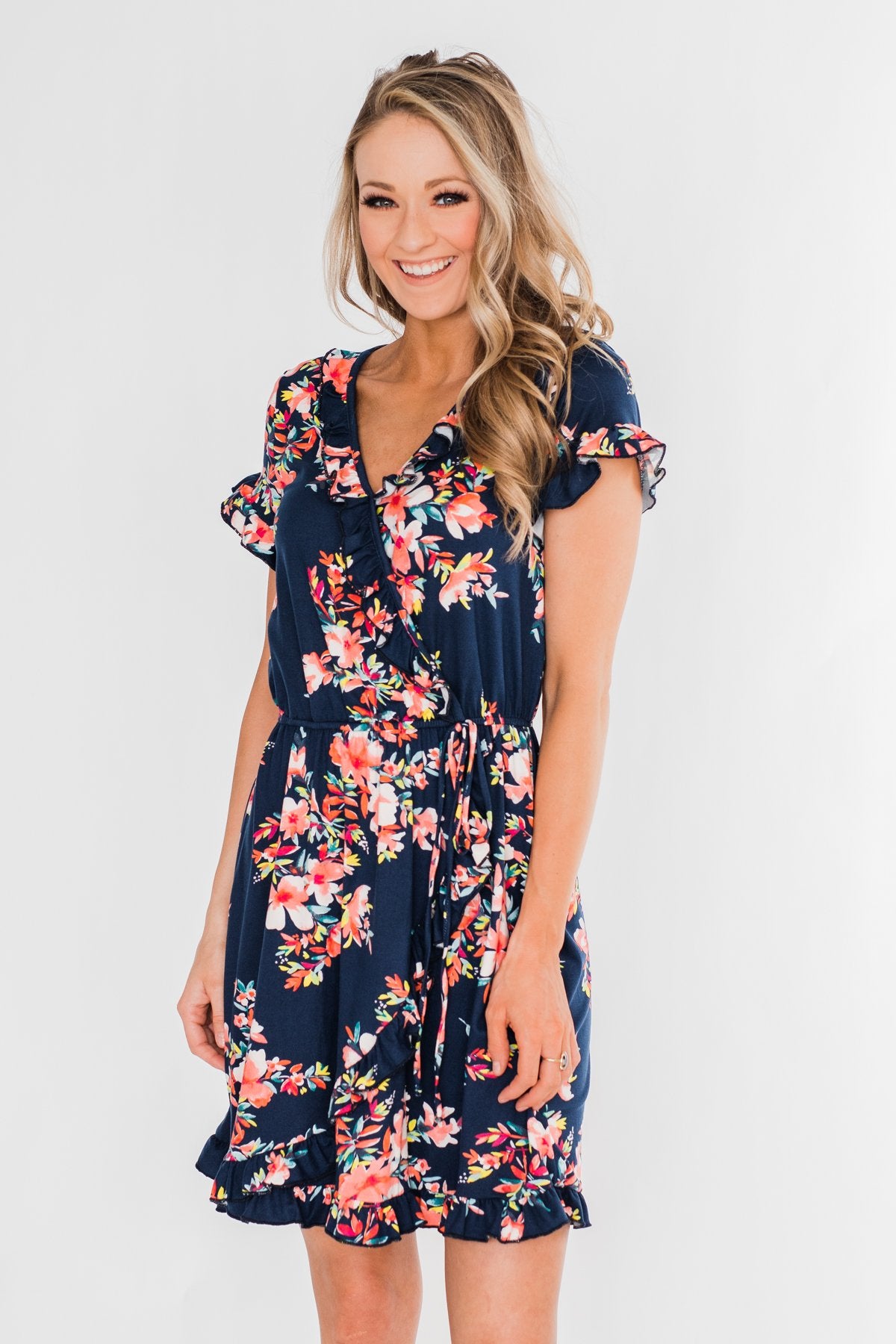 What Lovers Do Floral Wrap Dress- Navy