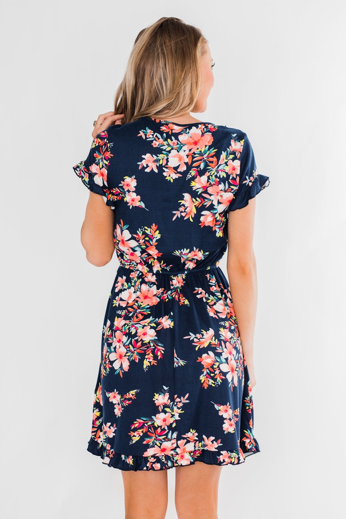 What Lovers Do Floral Wrap Dress- Navy