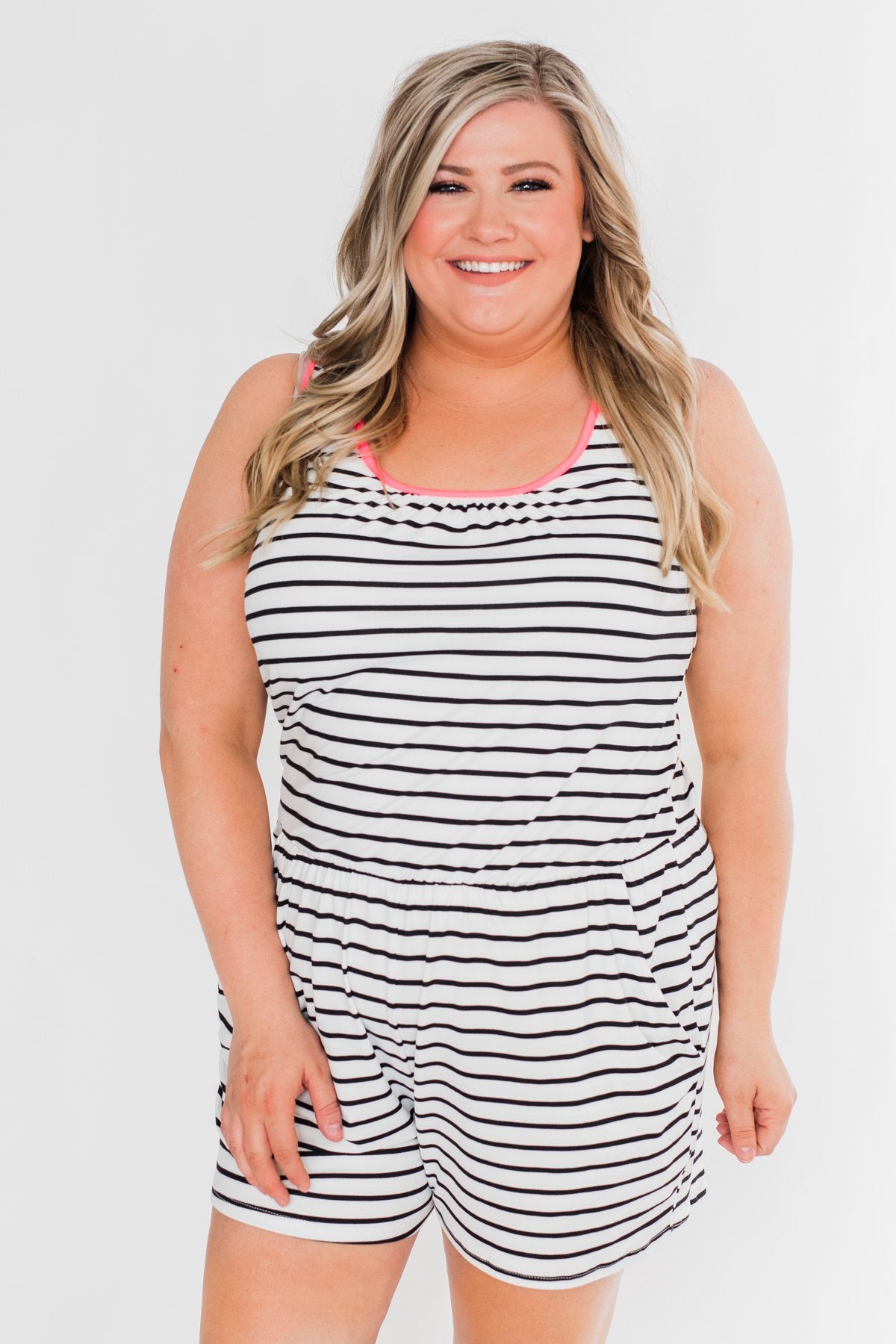 I'll Go My Way Romper- Neon Pink & Ivory