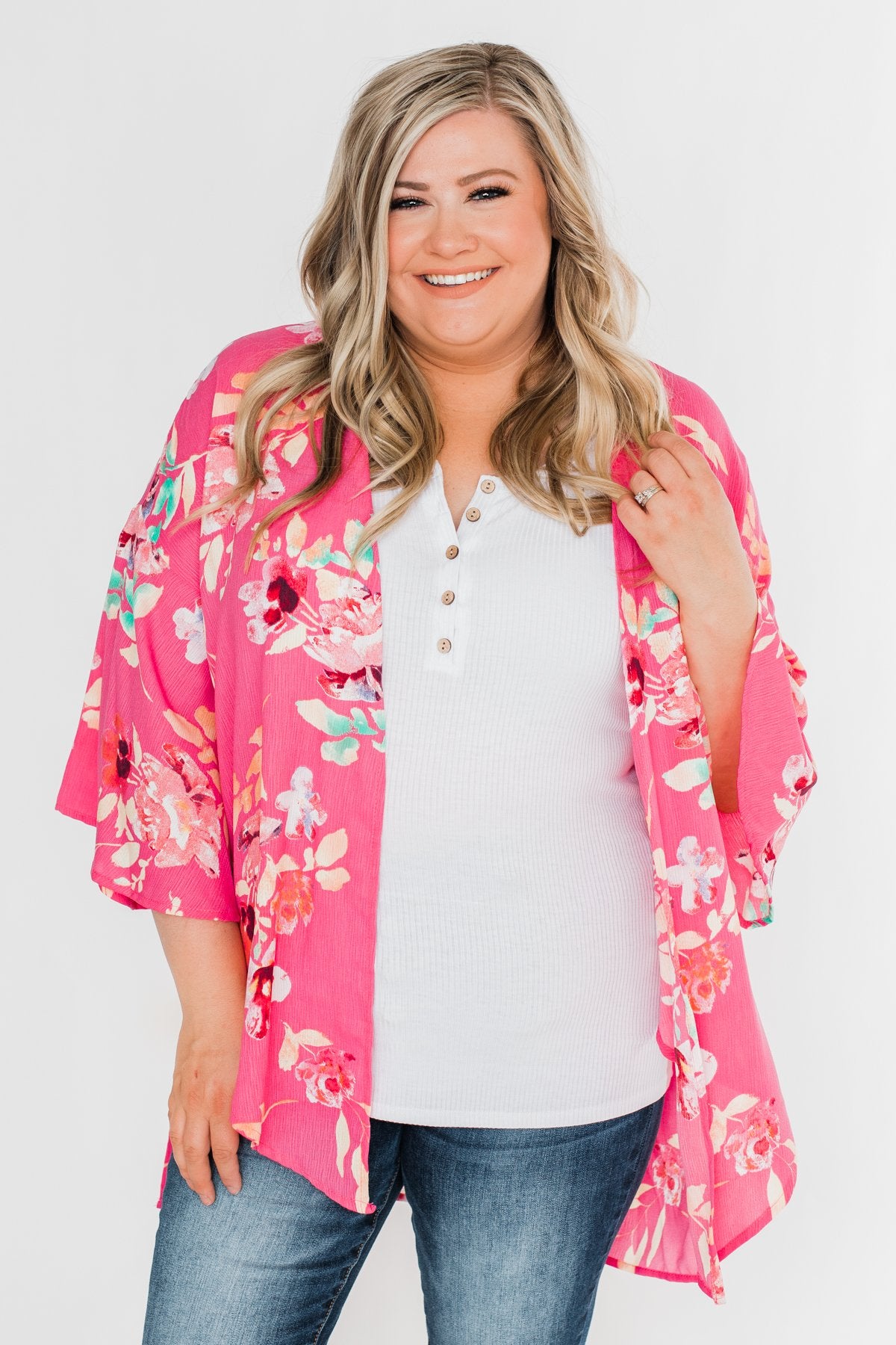 Tell Me About It Floral Kimono- Deep Pink